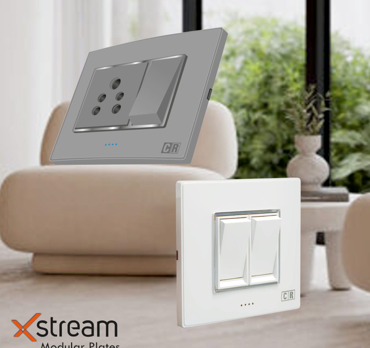 CR Xstream modular plates in a modern living room